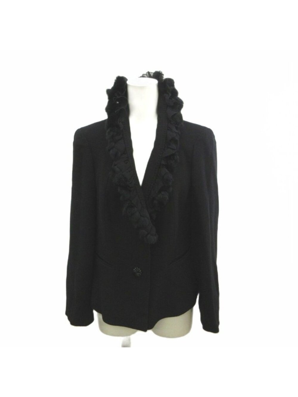 Max Mara Jacket Wool Black Tailored Ruffles 44